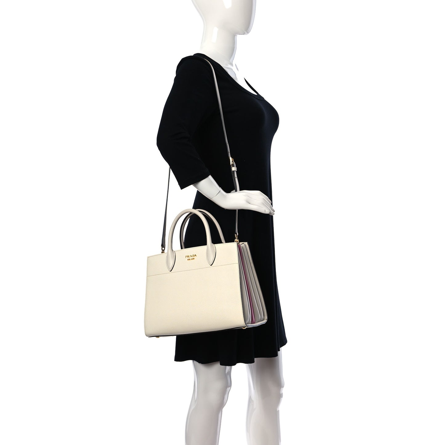 Saffiano City Calfskin Medium Bibliothèque Top Handle Bianco Begon