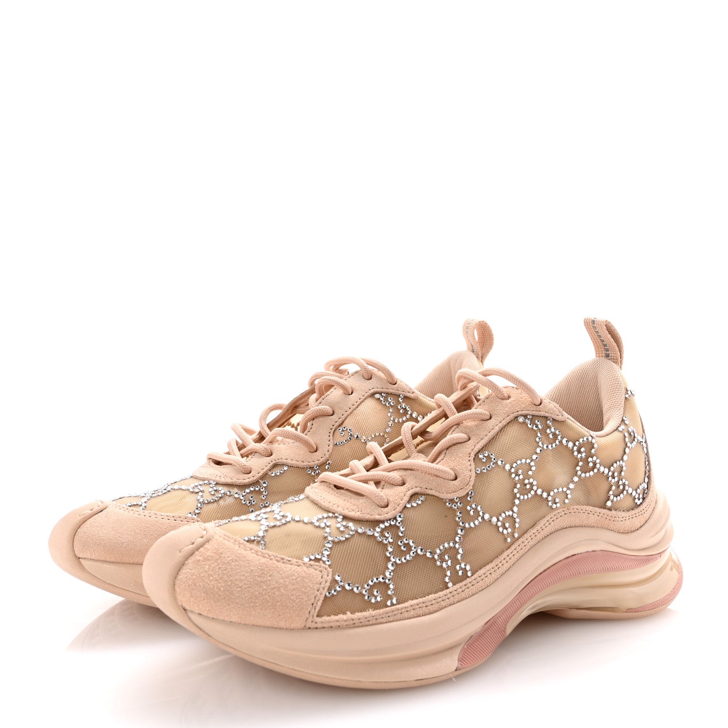 Gucci Tela Retino Mesh Crystal Suede GG Monogram Womens Gucci Run Sneakers 36.5 Light Powder Skin Rose Silver 4 of 11