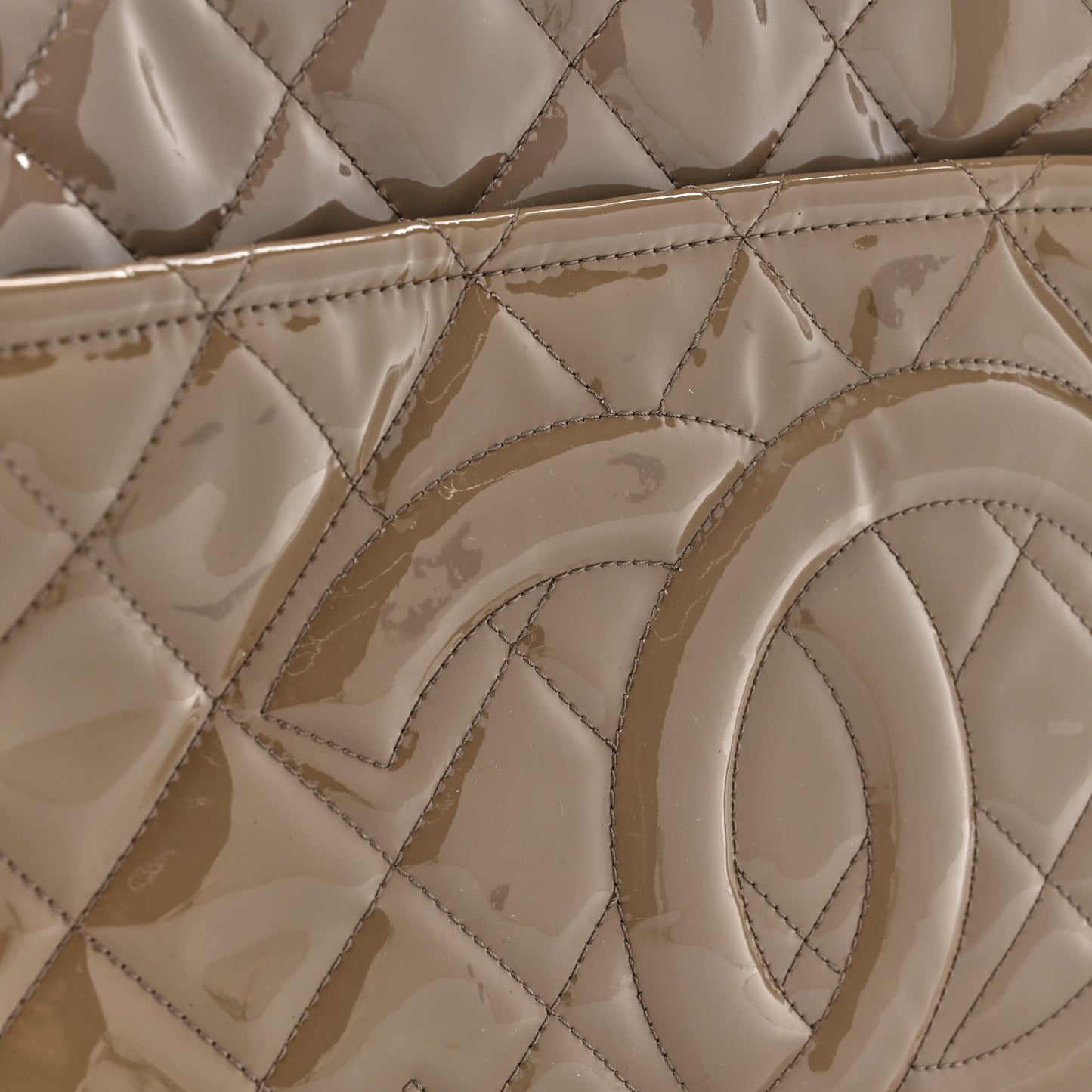 Patent Quilted Timeless CC Soft Tote Beige