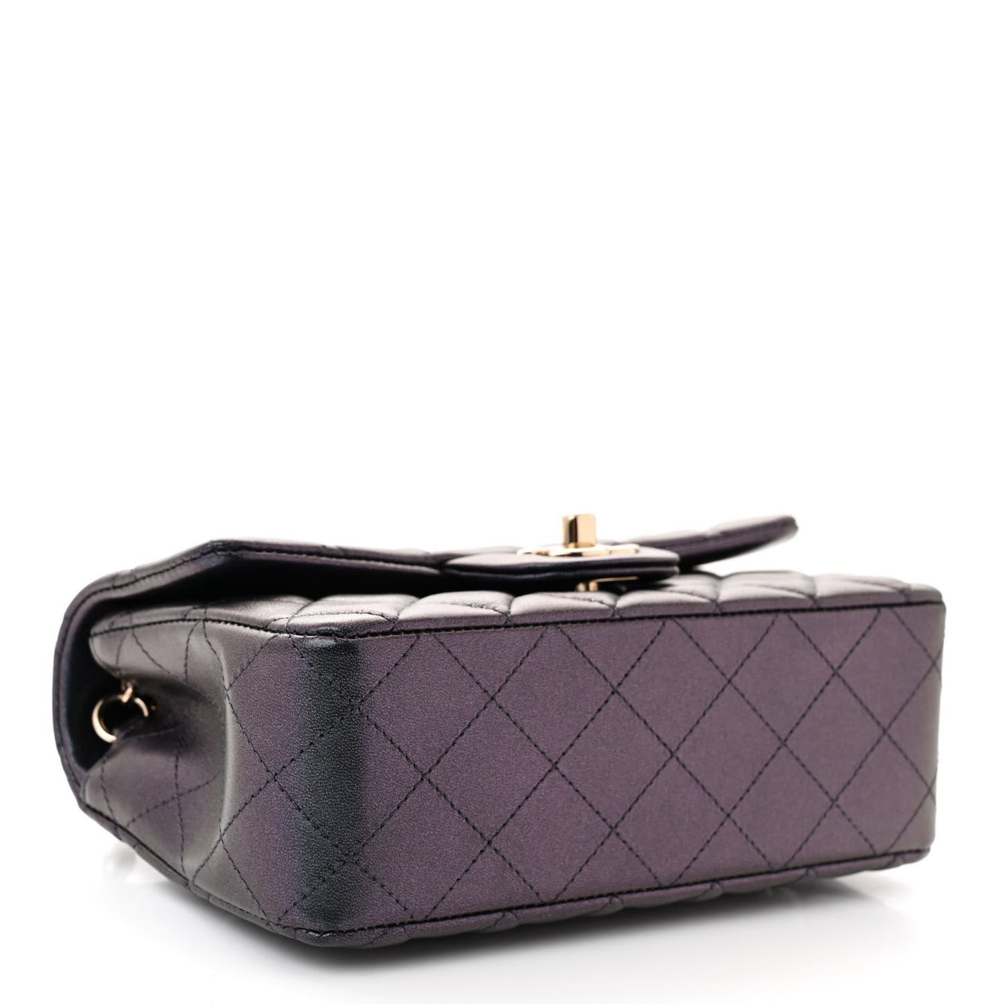 Iridescent Lambskin Quilted Mini Rectangular Flap Black
