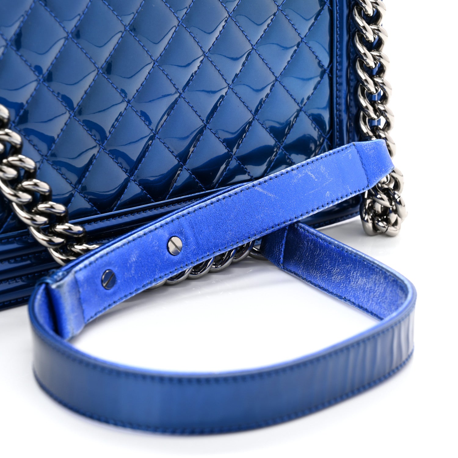 Chanel Metallic Patent Quilted Medium Boy Flap Blue 12 of 14