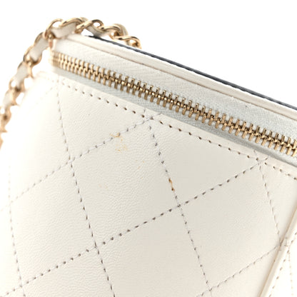 Chanel Lambskin Quilted Round Small Vanity Case With Chain White Black 12 of 15