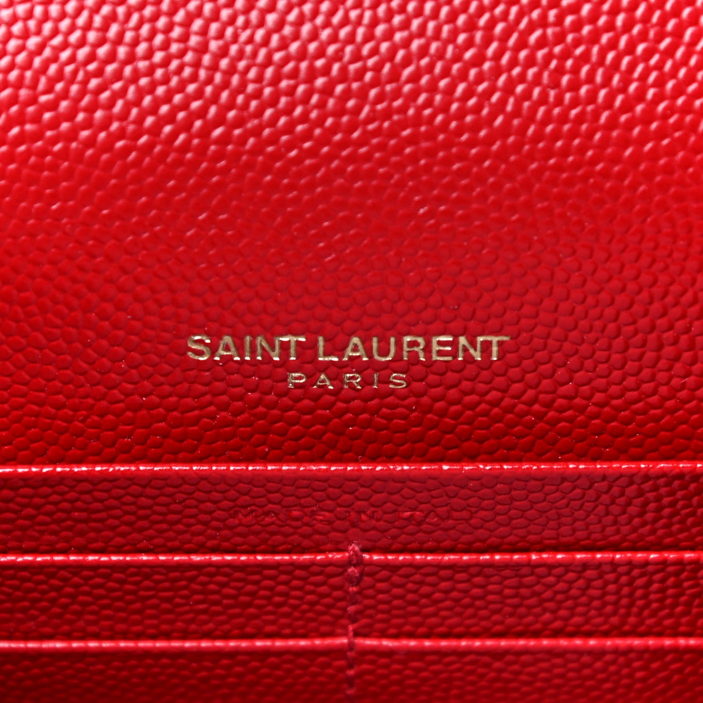 Grain De Poudre Matelasse Chevron Monogram Envelope Chain Wallet Eros Rouge