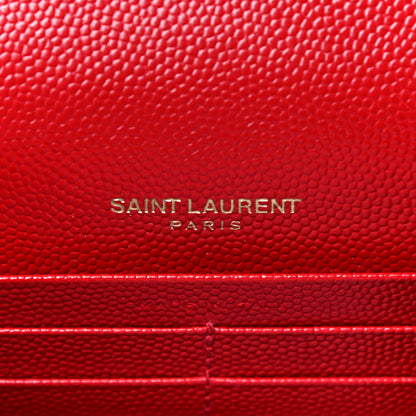 Saint Laurent Grain De Poudre Matelasse Chevron Monogram Envelope Chain Wallet Eros Rouge 6 of 11