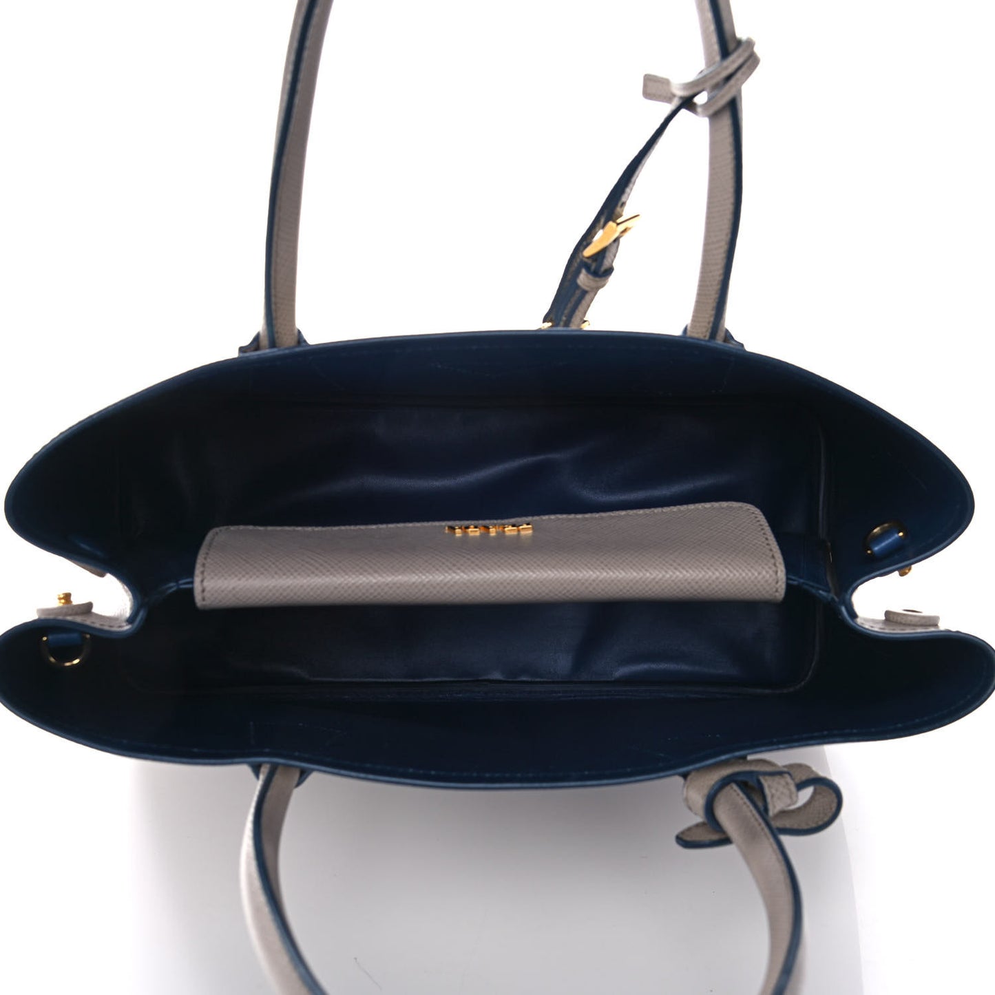 Saffiano Cuir Medium Double Bag Pomice Bluette