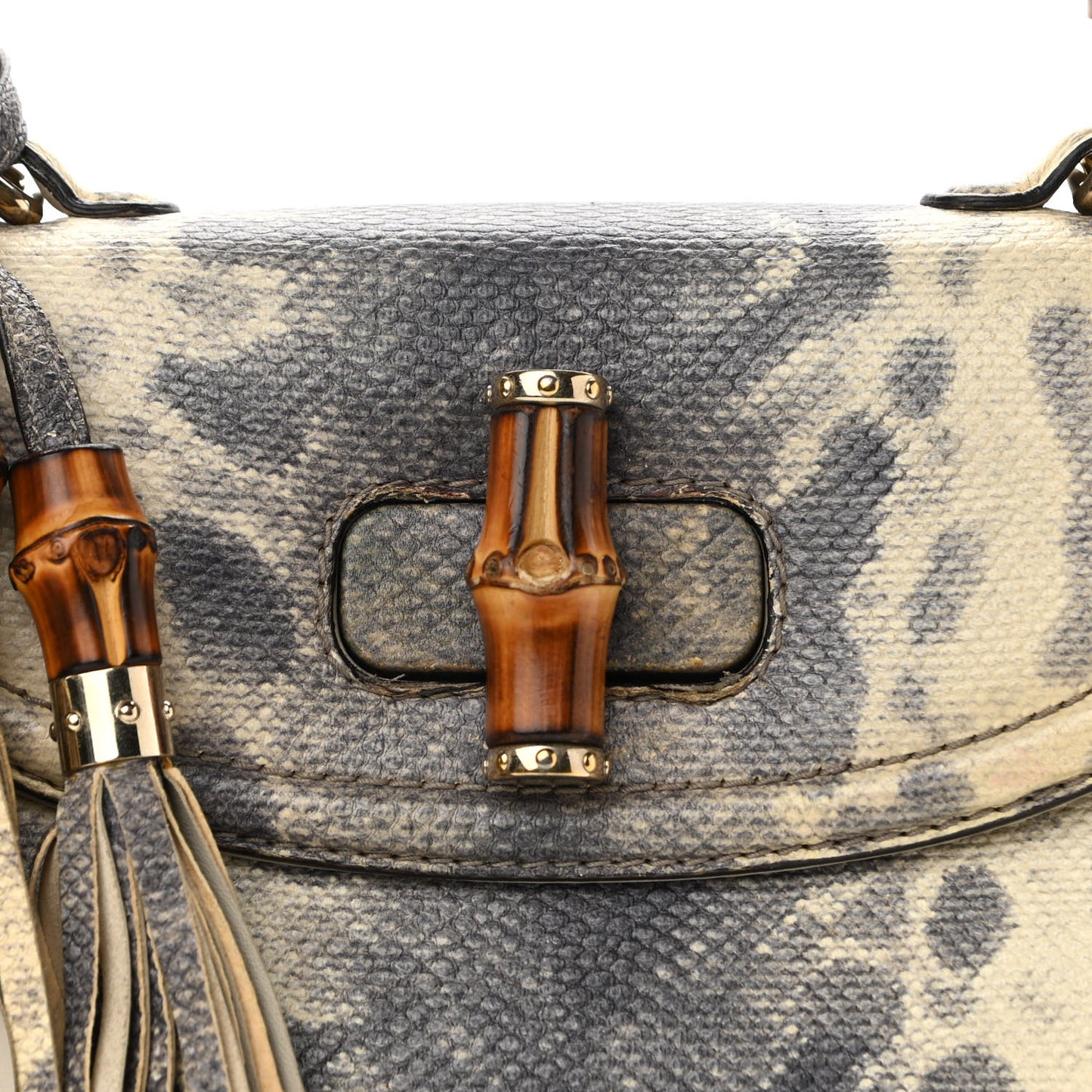 Calfskin Lizard Embossed Medium New Bamboo Top Handle Bag Grey