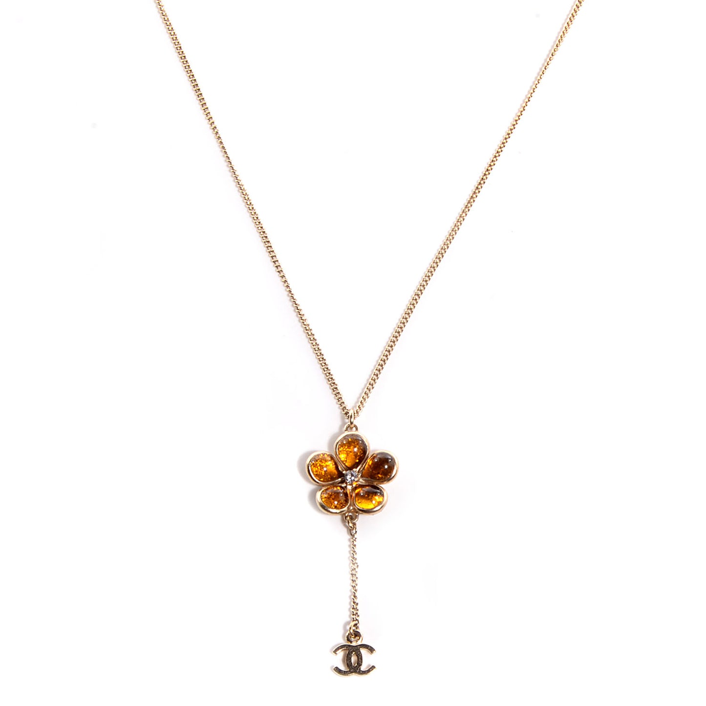 Crystal Gripoix CC Camellia Flower Drop Necklace