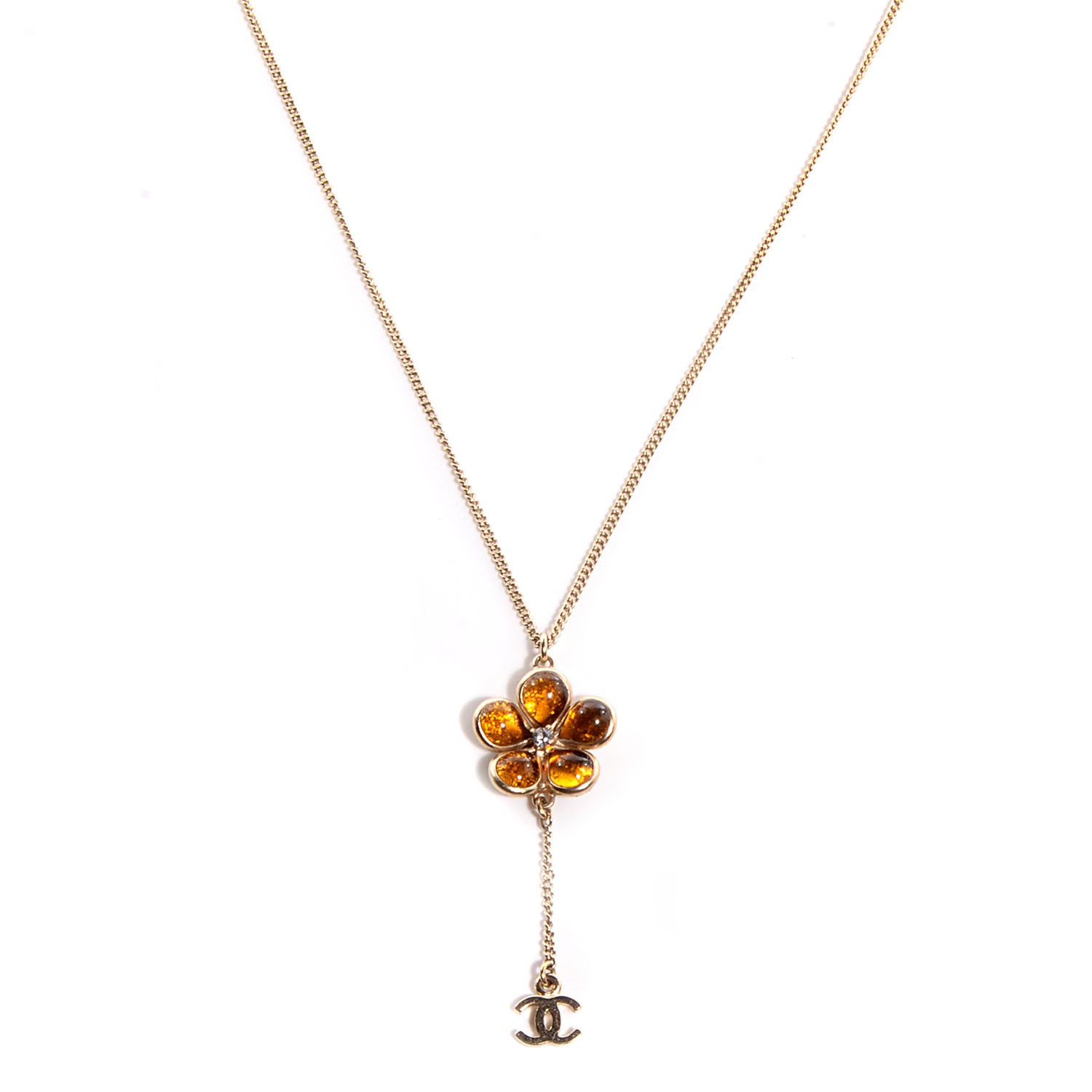 Chanel Crystal Gripoix CC Camellia Flower Drop Necklace 1 of 5