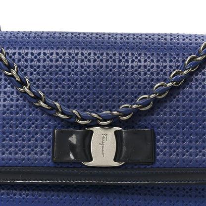 Salvatore Ferragamo Perforated Calfskin Patent Ginny Bow Crossbody Bag Blue 8 of 10