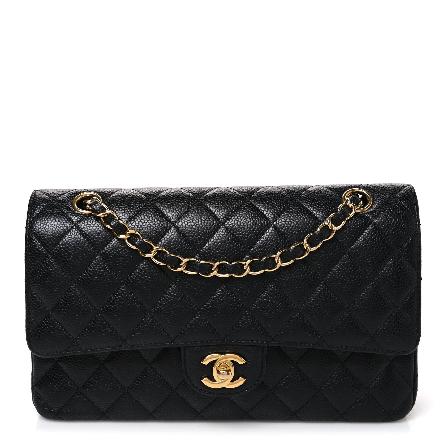 Caviar Quilted Medium Double Flap Black