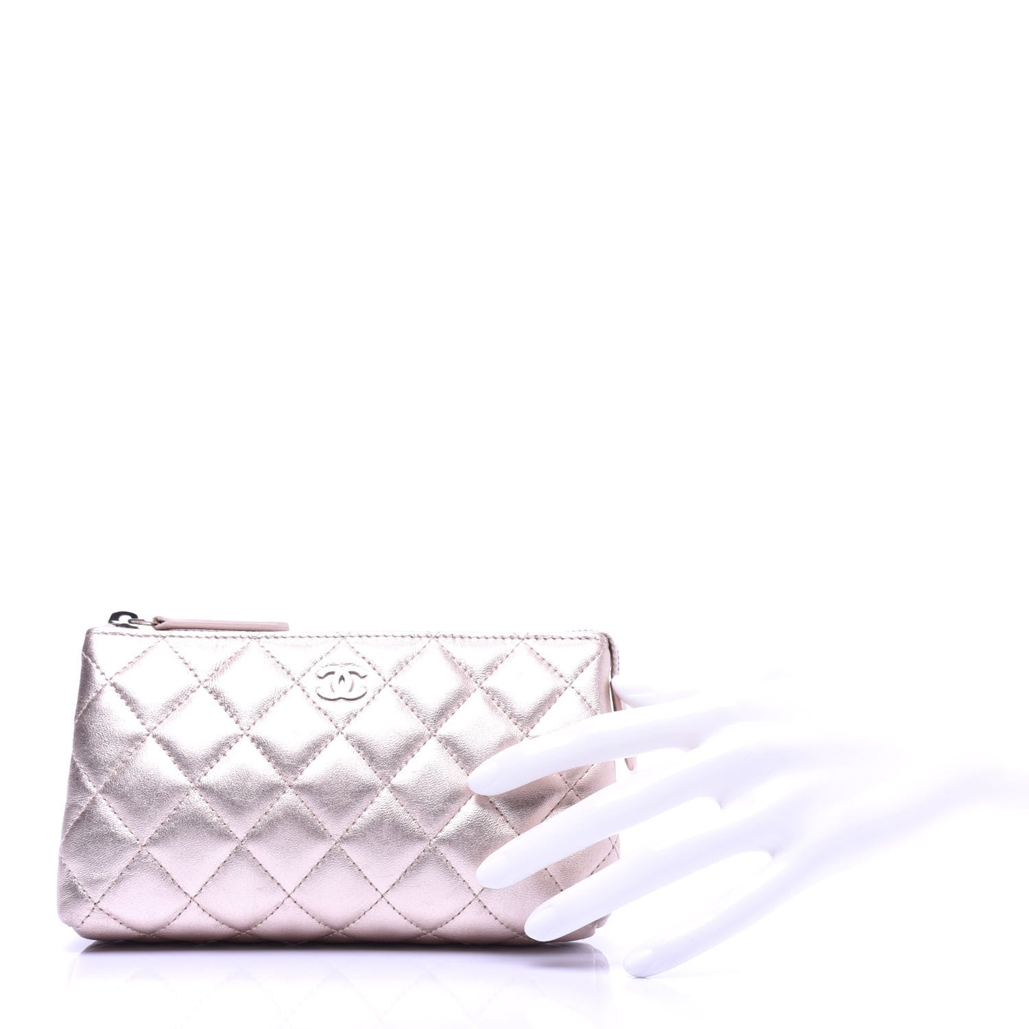 Chanel Metallic Lambskin Quilted Cosmetic Pouch Light Pink 2 of 8