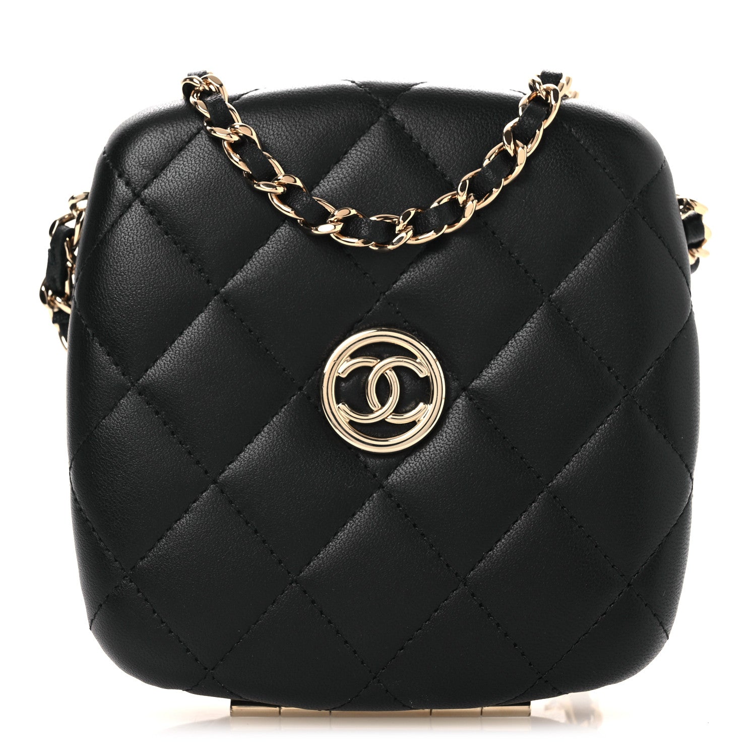 Chanel Lambskin Quilted Compact Vanity Case Purse With Chain Black 1 of 15