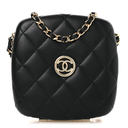 Chanel Lambskin Quilted Compact Vanity Case Purse With Chain Black 1 of 15