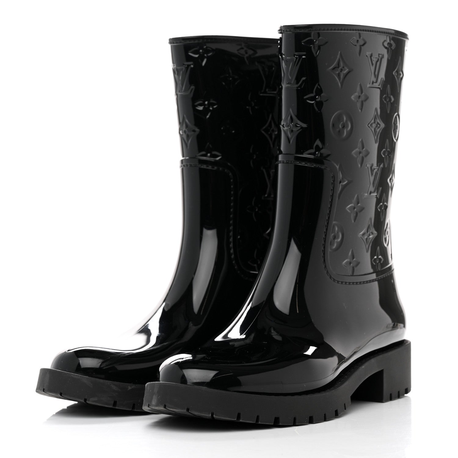 Louis Vuitton Rubber Embossed Monogram Splash Rain Short Boots 39 Black 3 of 7