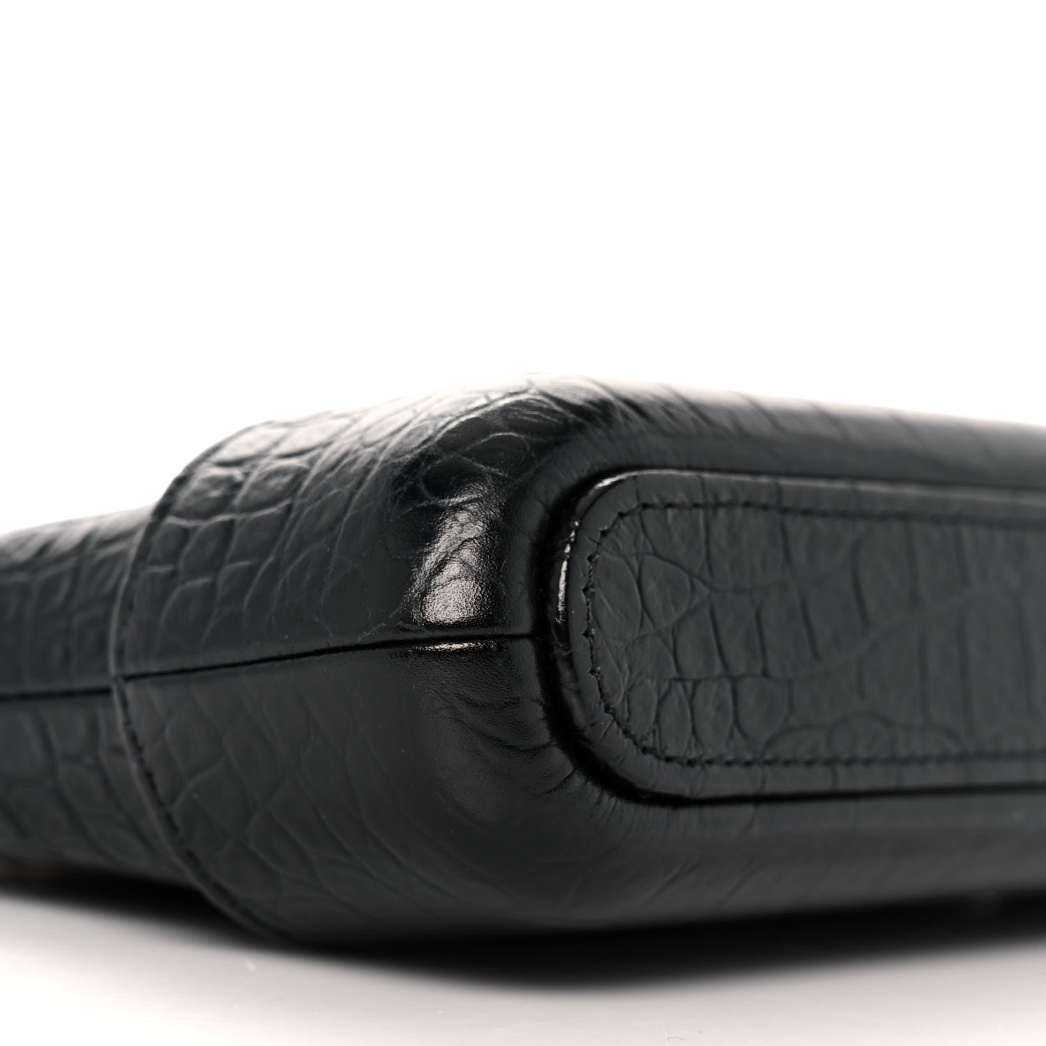 Chanel Calfskin Crocodile Embossed Small Gabrielle Clutch With Chain Black 10 of 11