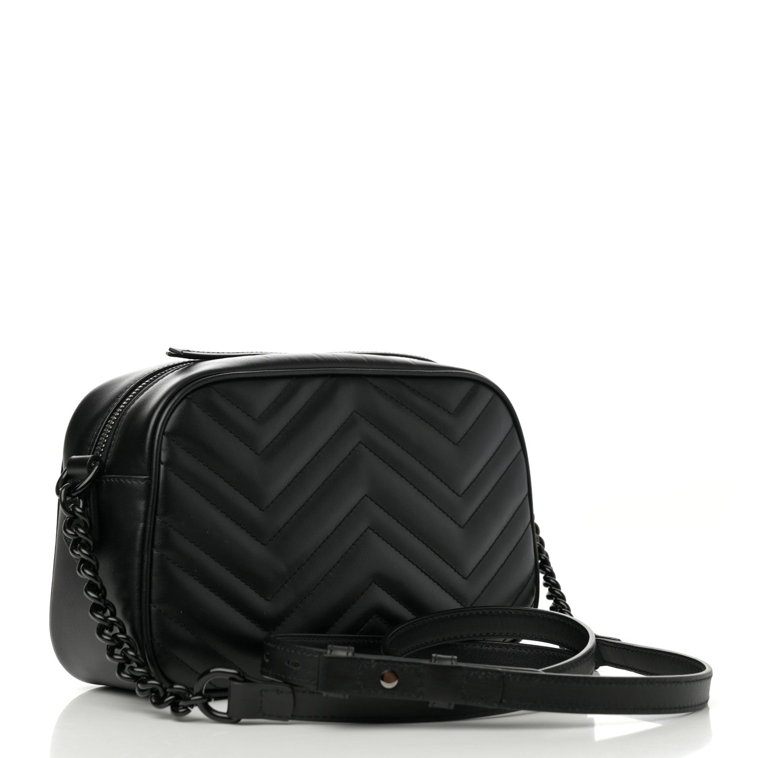 Gucci Calfskin Matelasse Monochrome Small GG Marmont Chain Shoulder Bag Black 3 of 10