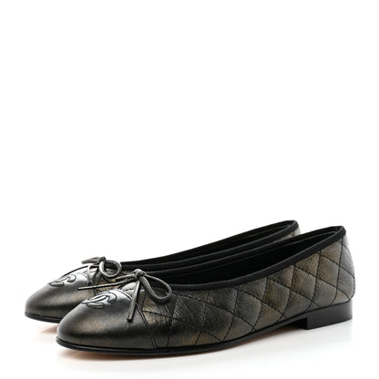 Chanel Metallic Aged Calfskin Quilted CC Cap Toe Ballerina Flats 36.5 Dark Brown 3 of 17