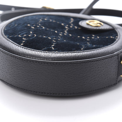 Gucci Velvet Calfskin GG Monogram Round Shoulder Bag Blue Beige 7 of 10