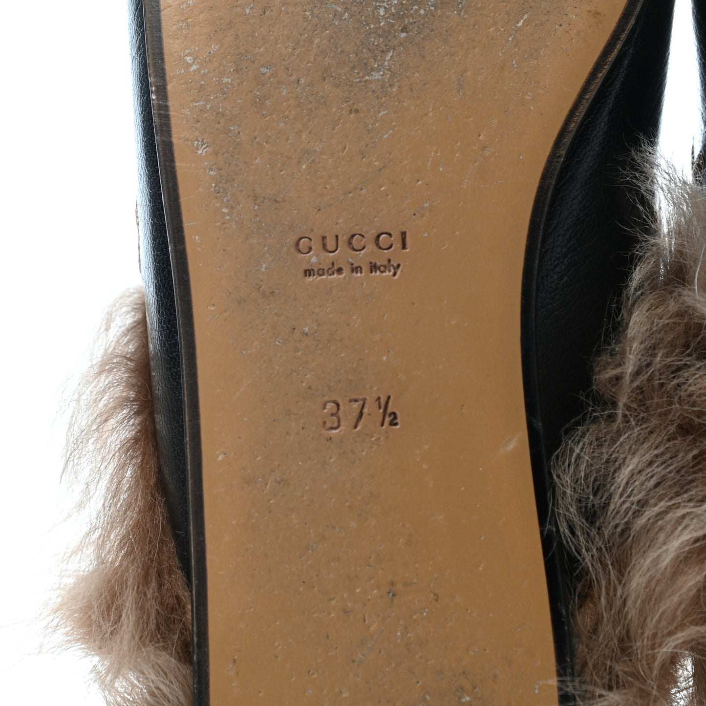 Goatskin Fur Bee Star Embroidered Womens Princetown Slippers 37.5 Black
