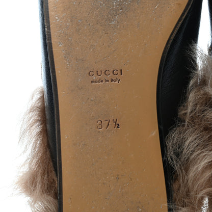 Gucci Goatskin Fur Bee Star Embroidered Womens Princetown Slippers 37.5 Black 6 of 9