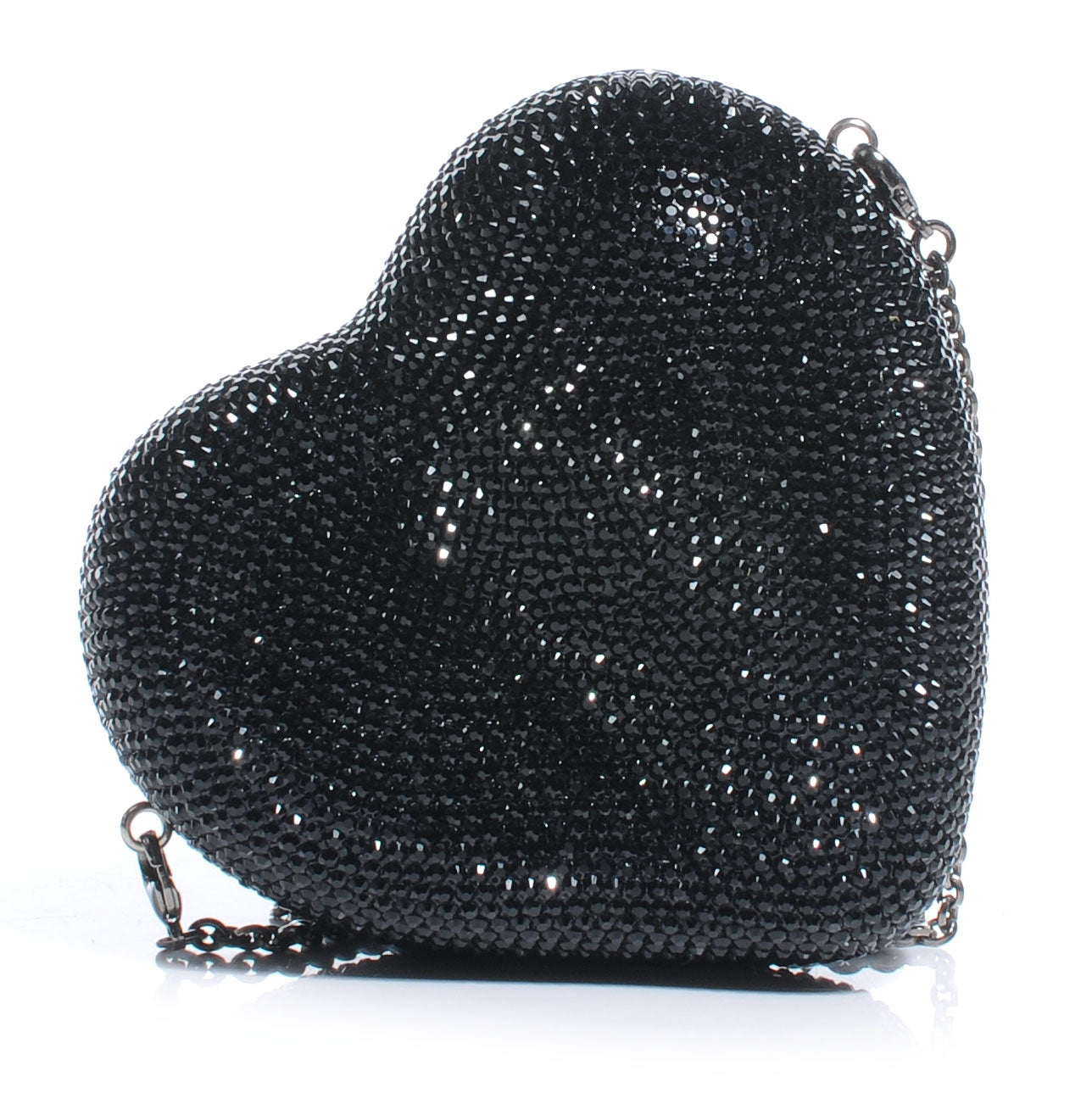 Crystal Heart Minaudiere Clutch Black