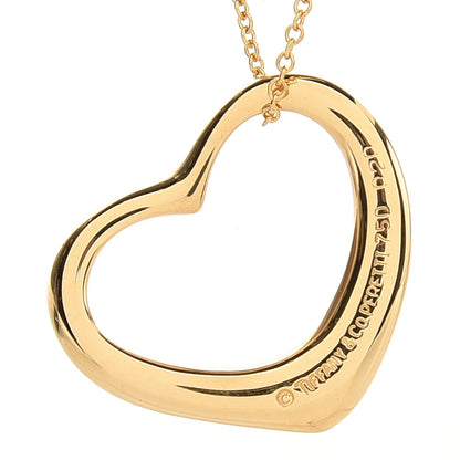 Tiffany 18K Yellow Gold Diamond 22mm Elsa Peretti Open Heart Pendant Necklace 5 of 7