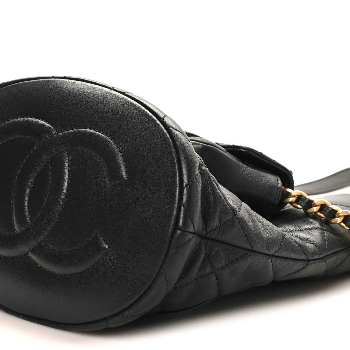 Calfskin Quilted Small CC Chain Bucket Black