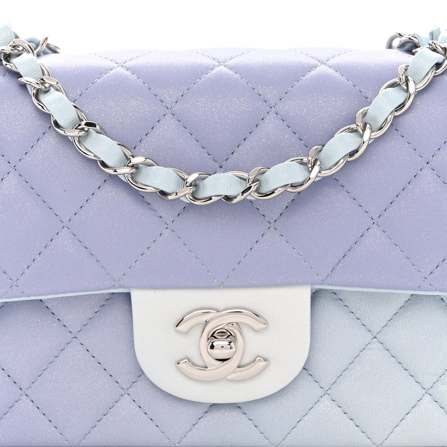 Perforated Lambskin Quilted Mini Rectangular Flap Light Blue Light Purple White