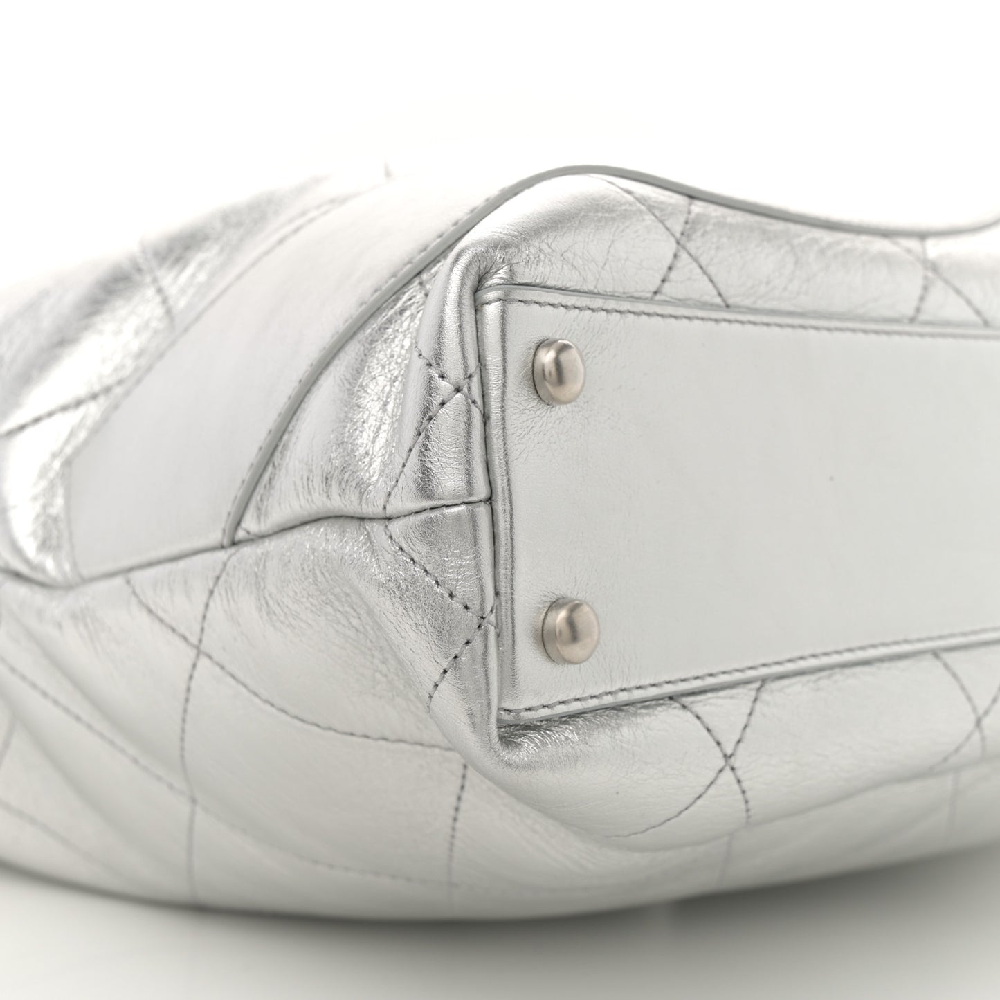 Metallic Calfskin Stitched CC Shopper Tote Silvery
