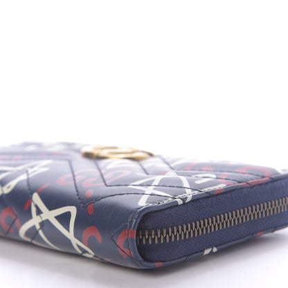 Gucci Calfskin Matelasse GucciGhost GG Marmont Zip Around Wallet Blue Agata Hibiscus Red 7 of 10