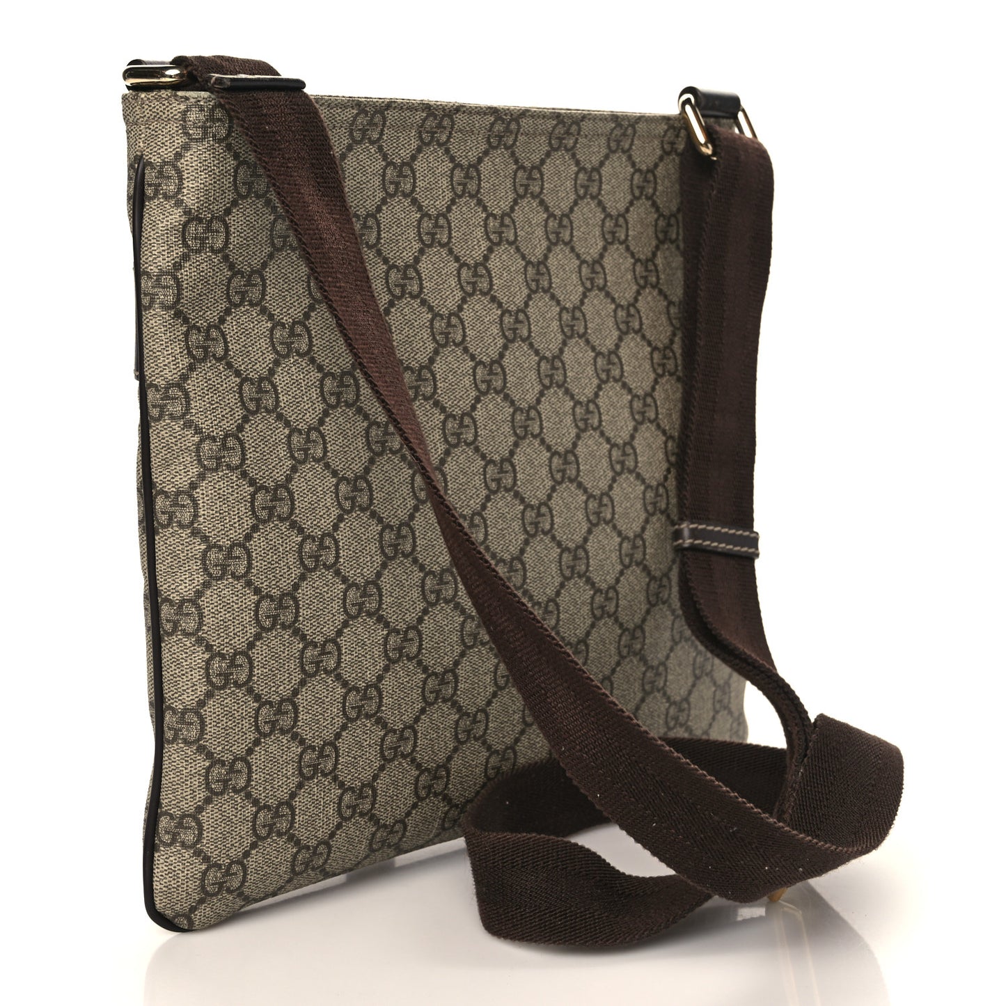 GG Supreme Monogram Selleria Calfskin Small Flat Side Zip Messenger Bag Beige Ebony Cocoa Dark Chocolate