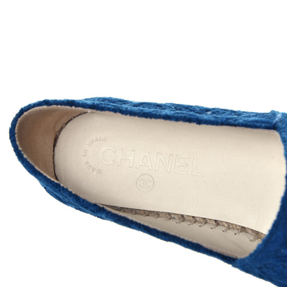 Chanel Velvet Grosgrain Quilted Camellia CC Espadrilles 37 Navy Black 6 of 7