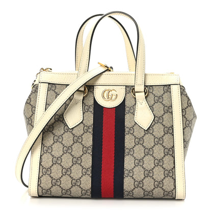 Gucci GG Supreme Monogram Textured Dollar Calfskin Web Small Ophidia Tote Bag Beige Ebony Mystic White 3 of 9