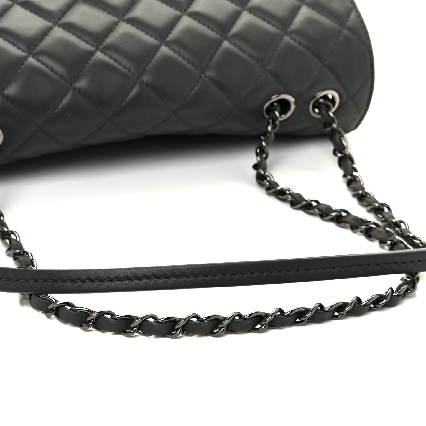 Lambskin Quilted Jumbo Coco Loop Flap Charcoal Grey