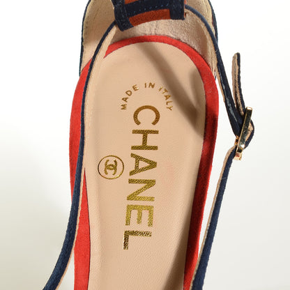 Chanel Suede Sandals 36.5 Red Navy 5 of 8