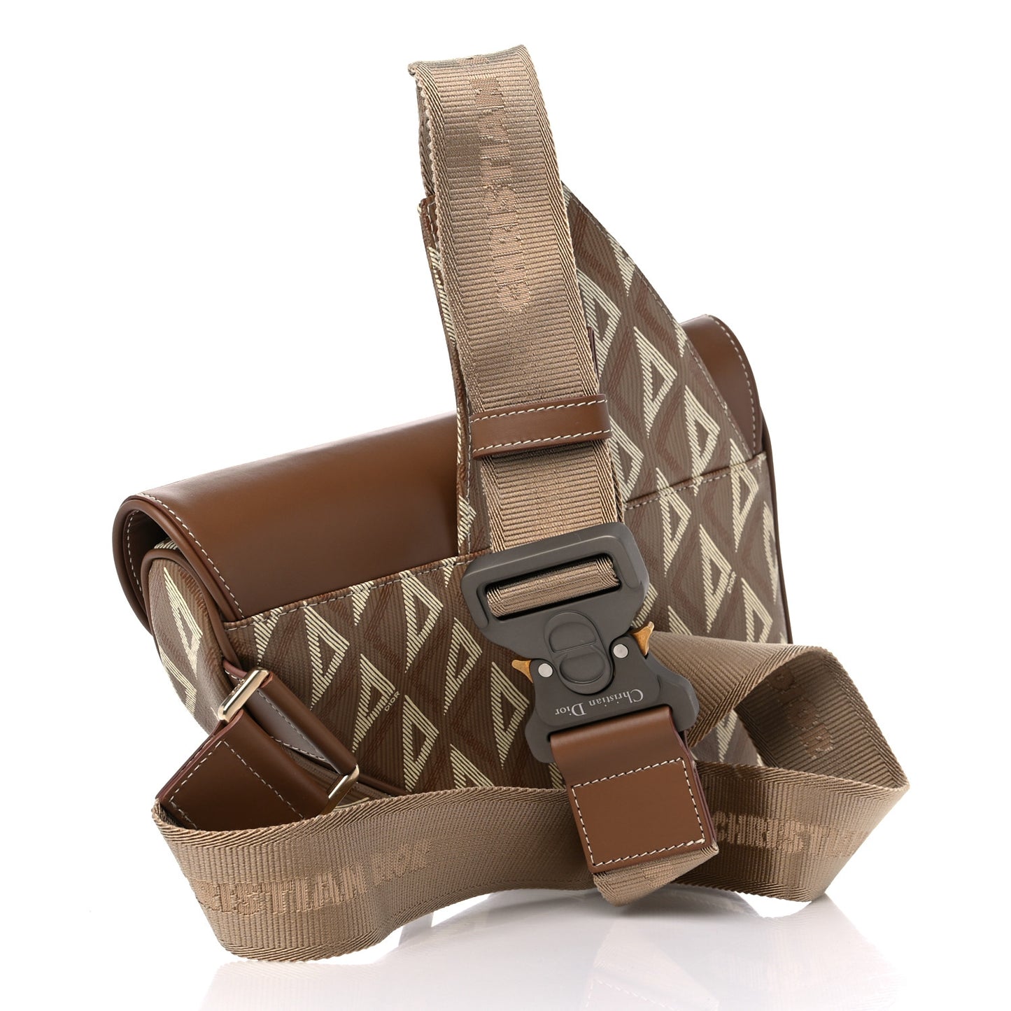 Coated Canvas CD Diamond Printed Mens Saddle Bag Coffee