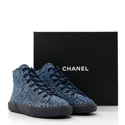 Chanel Printed Denim Quilted High Top Sneakers 39.5 Dark Blue 9 of 9