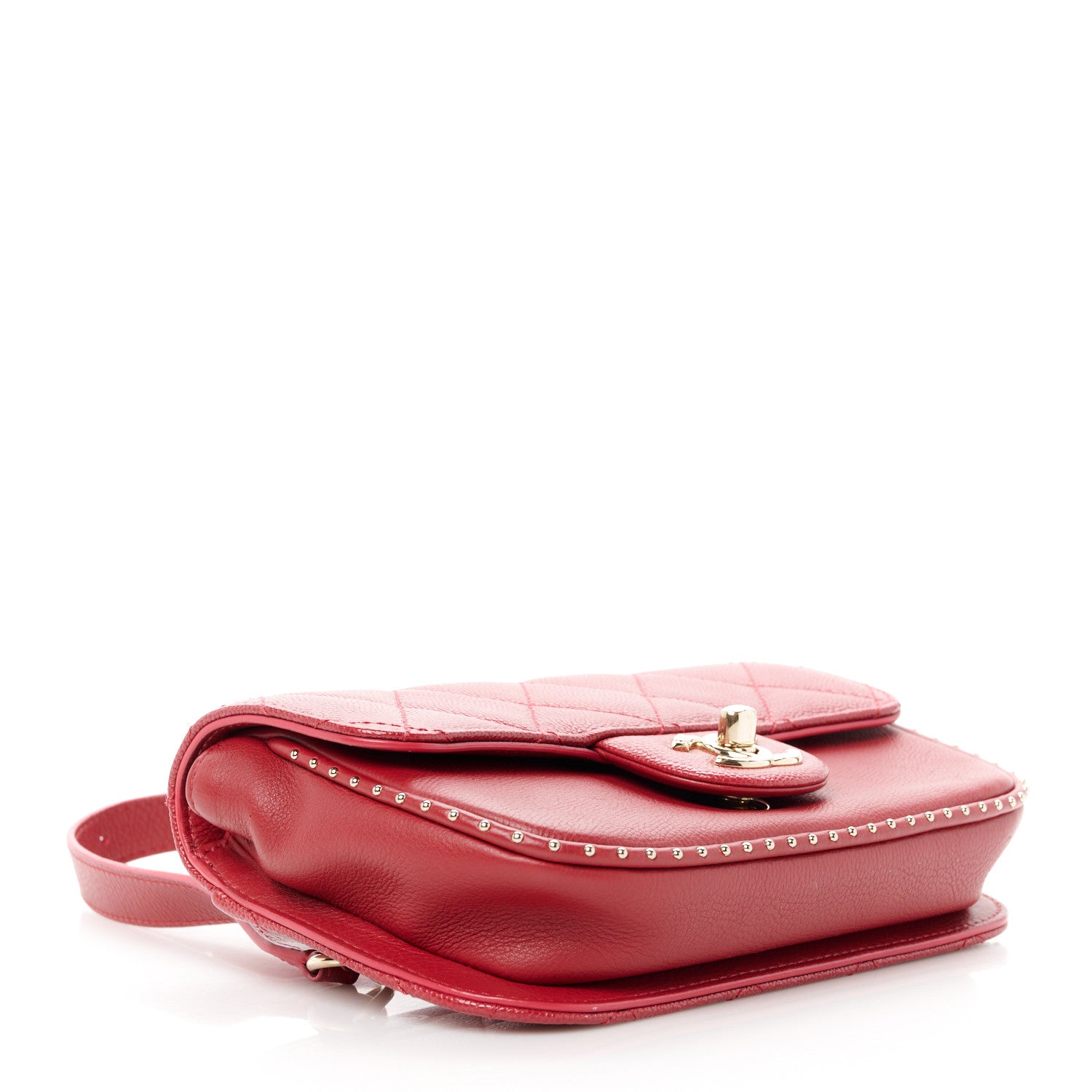 Chanel Caviar Quilted Studded Flap Waist Bag Red 4 of 11