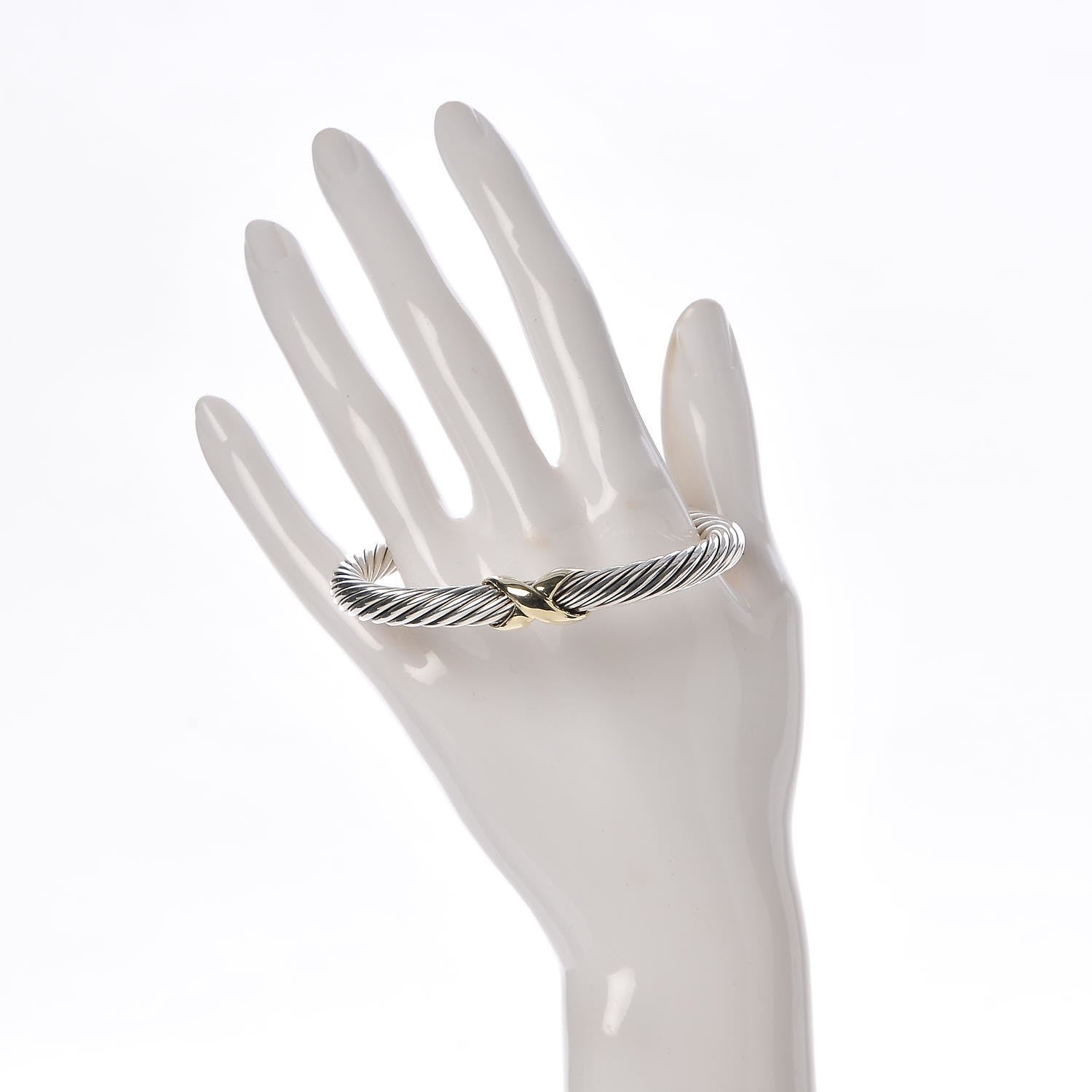David Yurman Sterling Silver 14K Yellow Gold 7mm X Station Cable Bracelet 2 of 4
