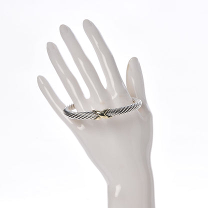 David Yurman Sterling Silver 14K Yellow Gold 7mm X Station Cable Bracelet 2 of 4