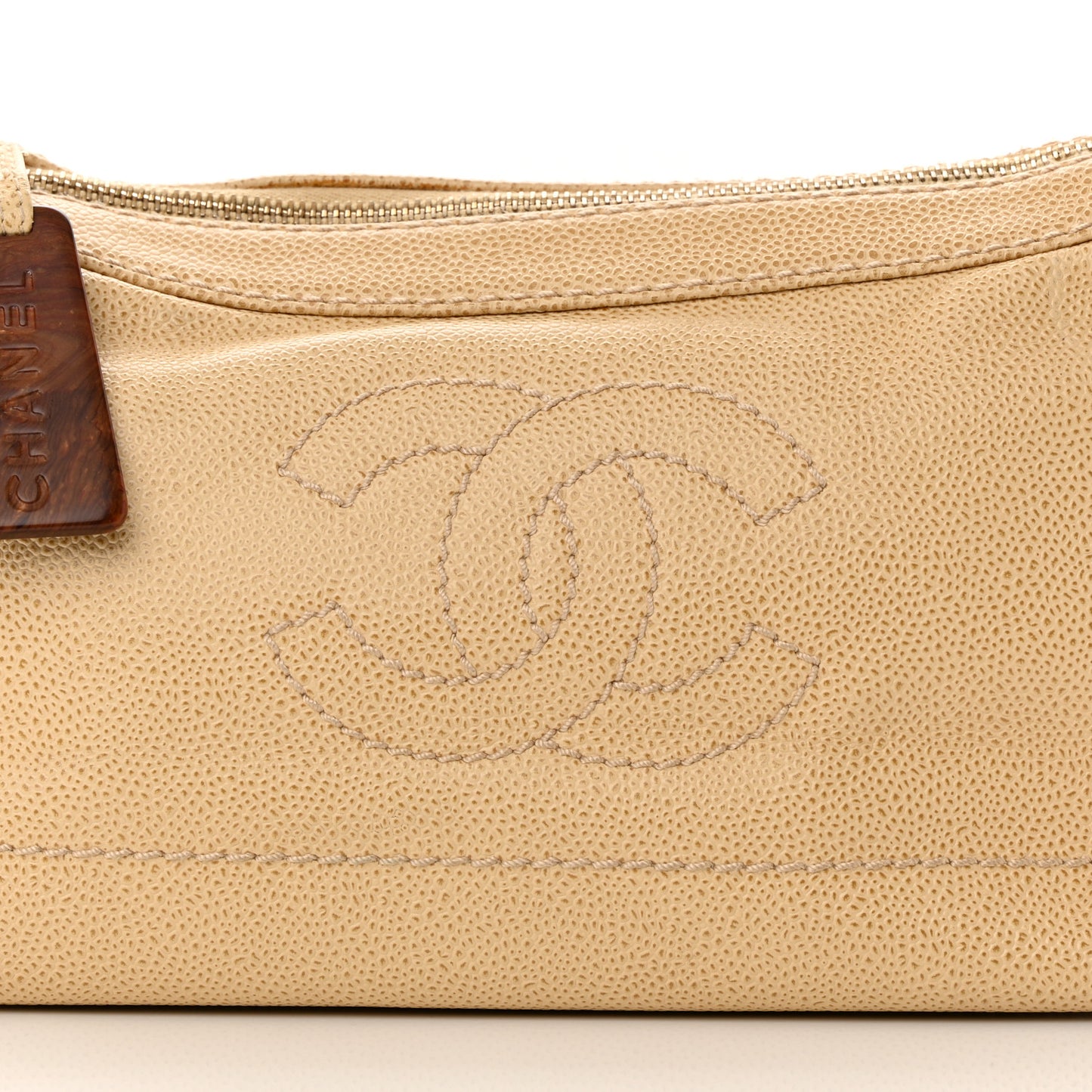 Caviar CC Wood Chain Hobo Beige