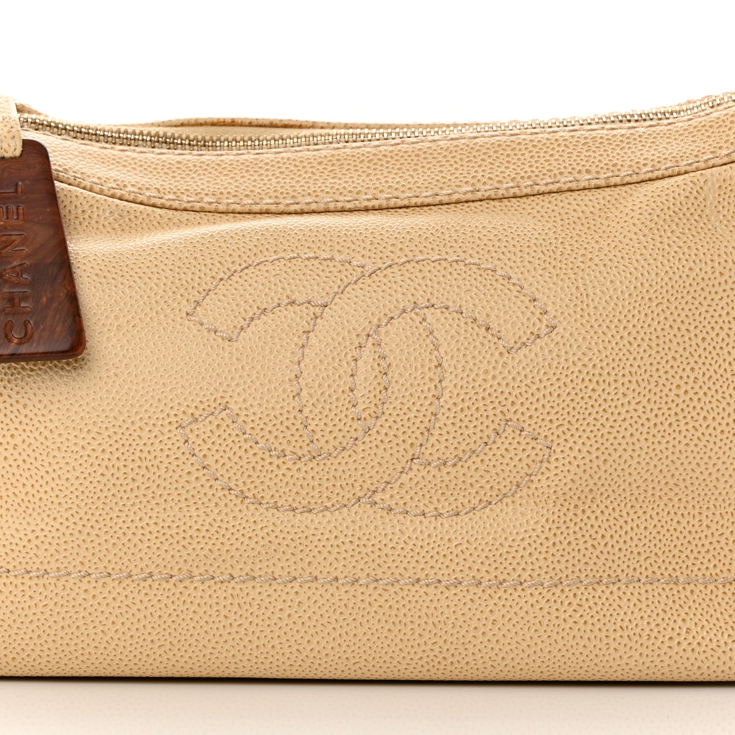 Chanel Caviar CC Wood Chain Hobo Beige 8 of 16