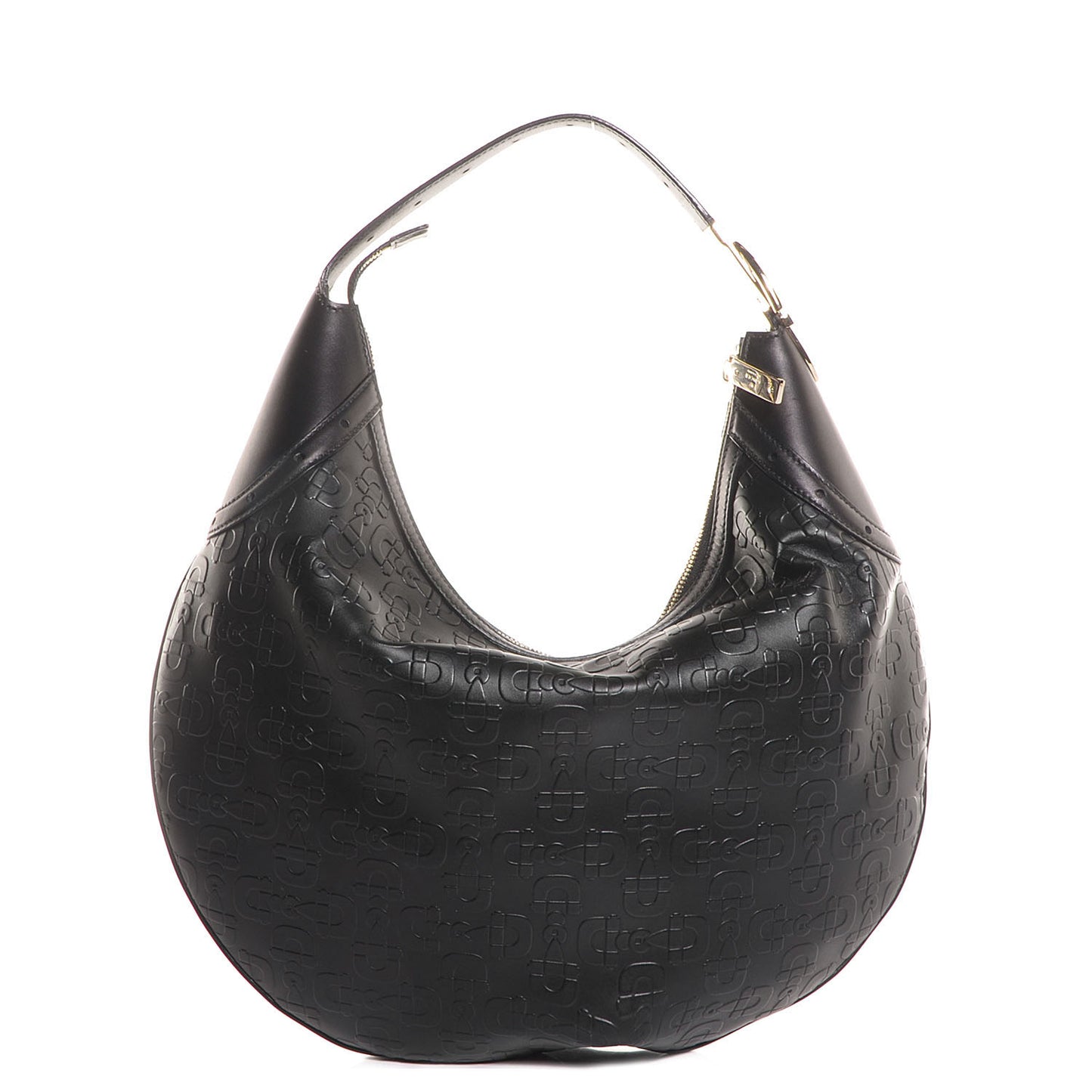 Leather Horsebit Embossed Glam Hobo Black