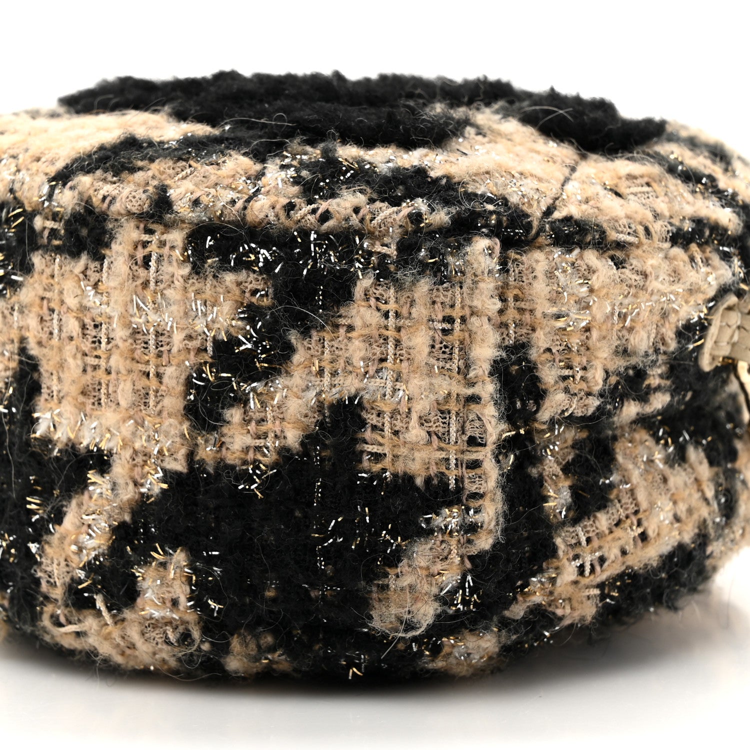 Chanel Tweed Shearling Round Clutch With Chain and Coin Purse Beige Black 11 of 12