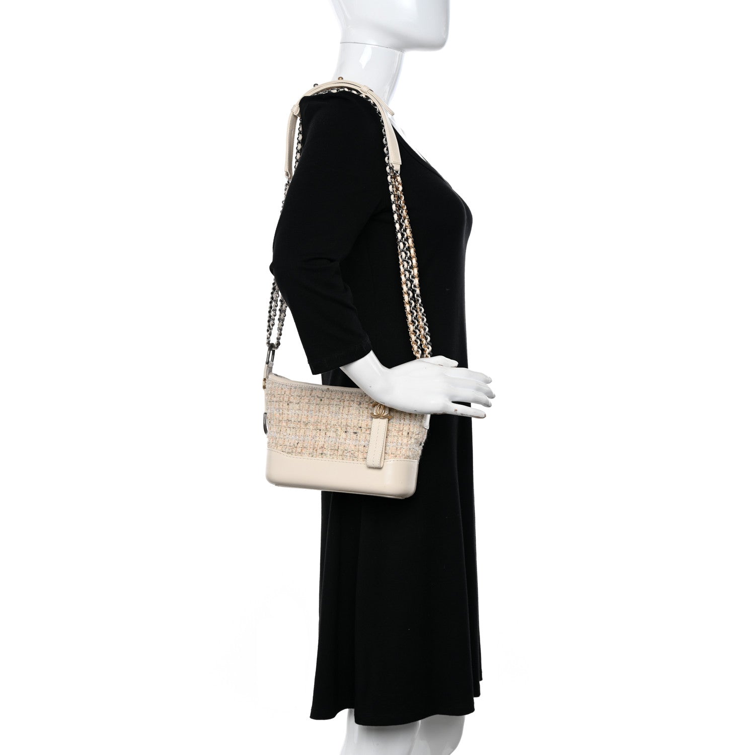 Chanel Tweed Calfskin Quilted Small Gabrielle Hobo Beige Ivory 2 of 17