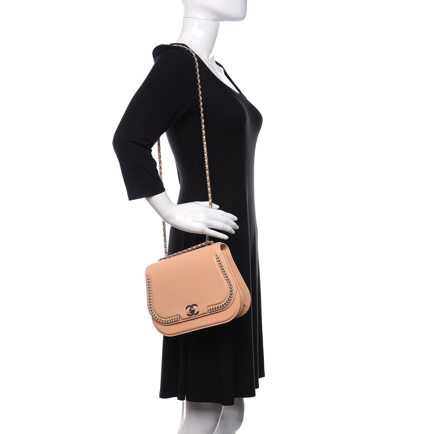 Calfskin Medium Braided Chic Flap Beige