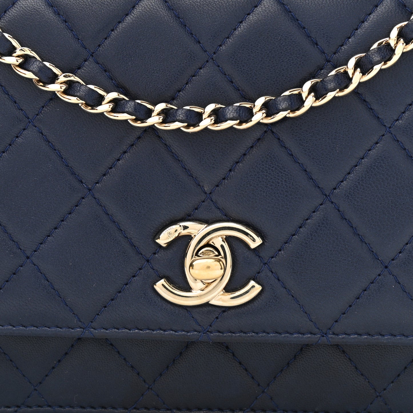 Lambskin Quilted Trendy CC Wallet On Chain WOC Navy