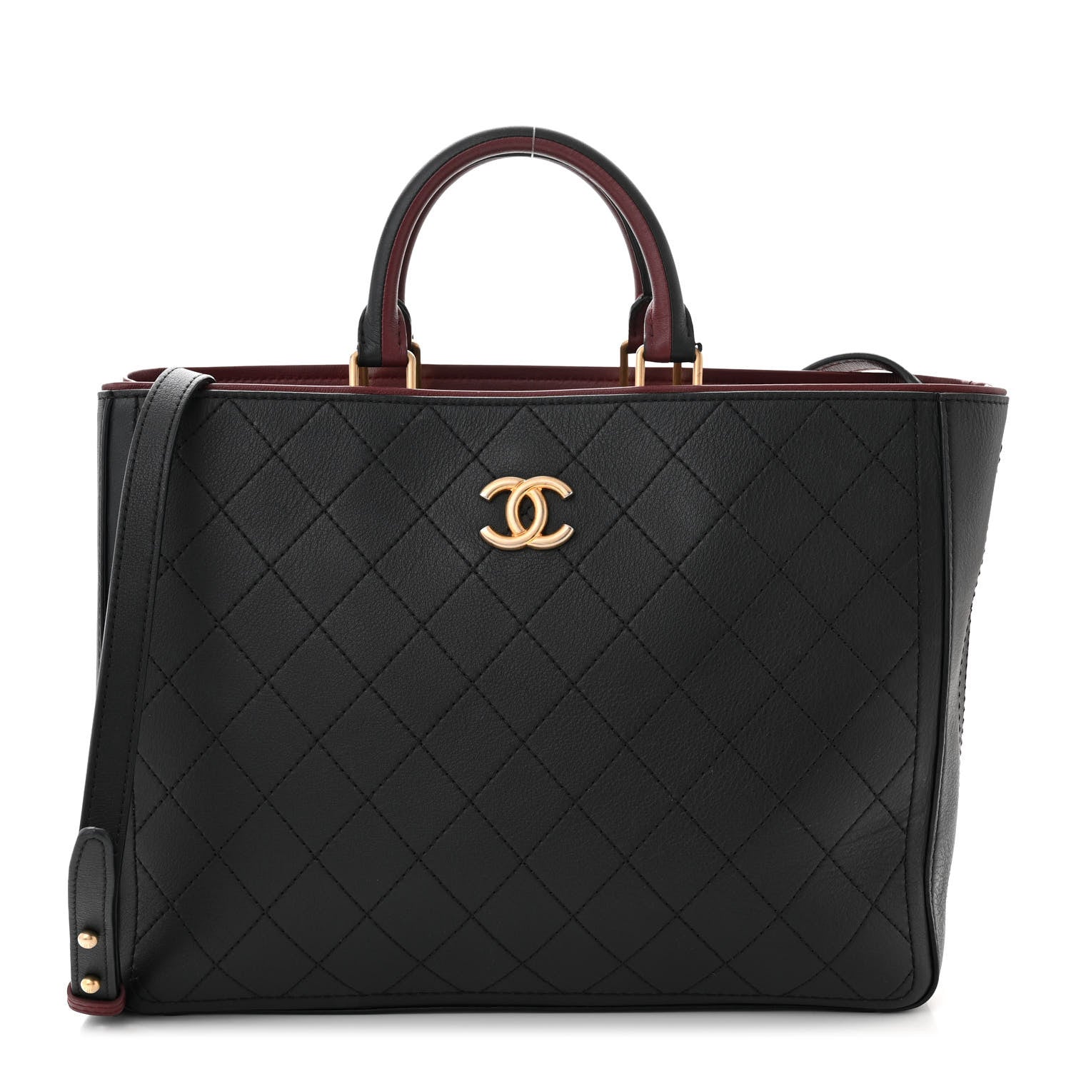 Chanel Bullskin Stitched Bi-Color Large Shopping Tote Black 1 of 12