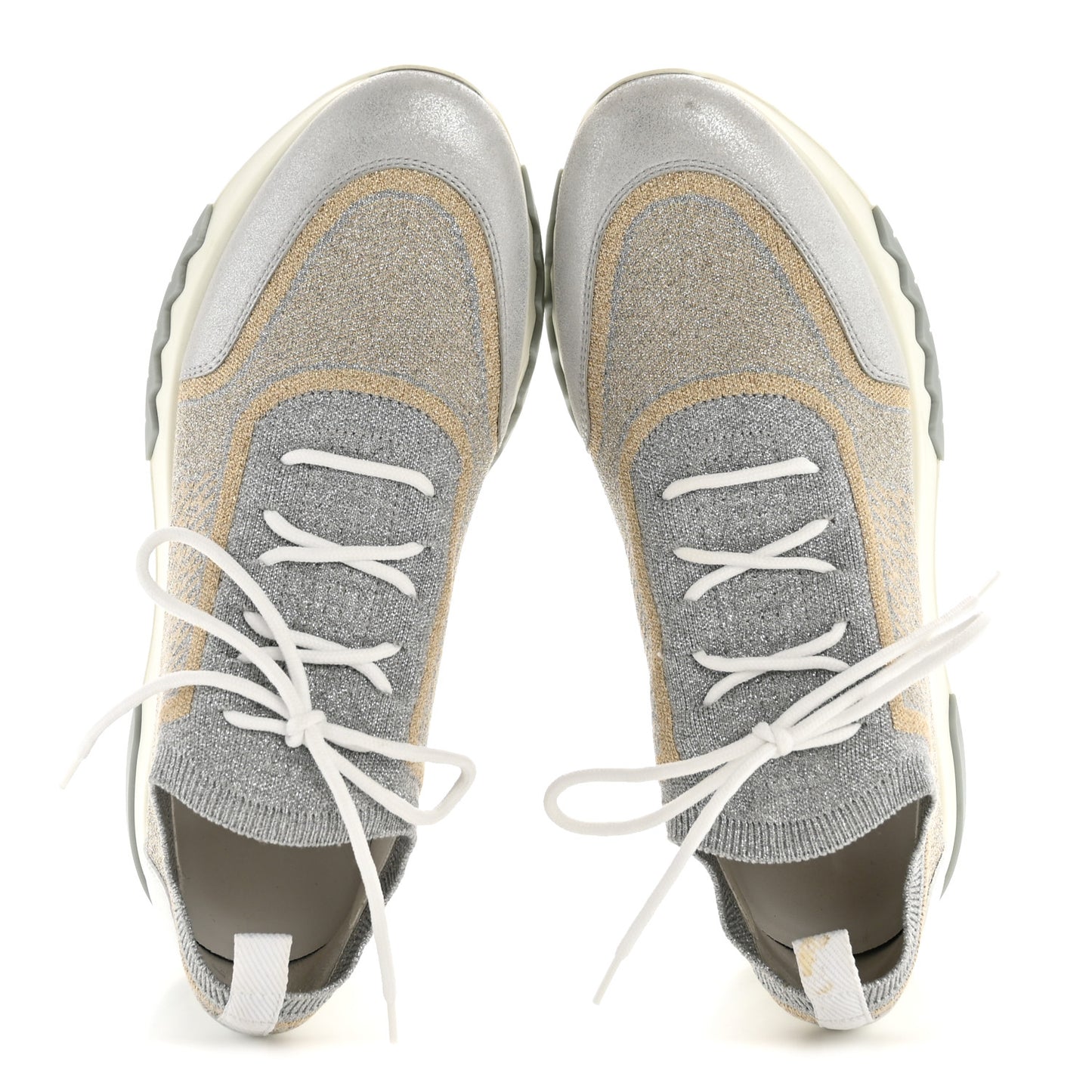 Metallic Knit Calfskin Suede Goatskin Bi-Color Womens Addict Sneakers 40 Multicolor Gris Argent