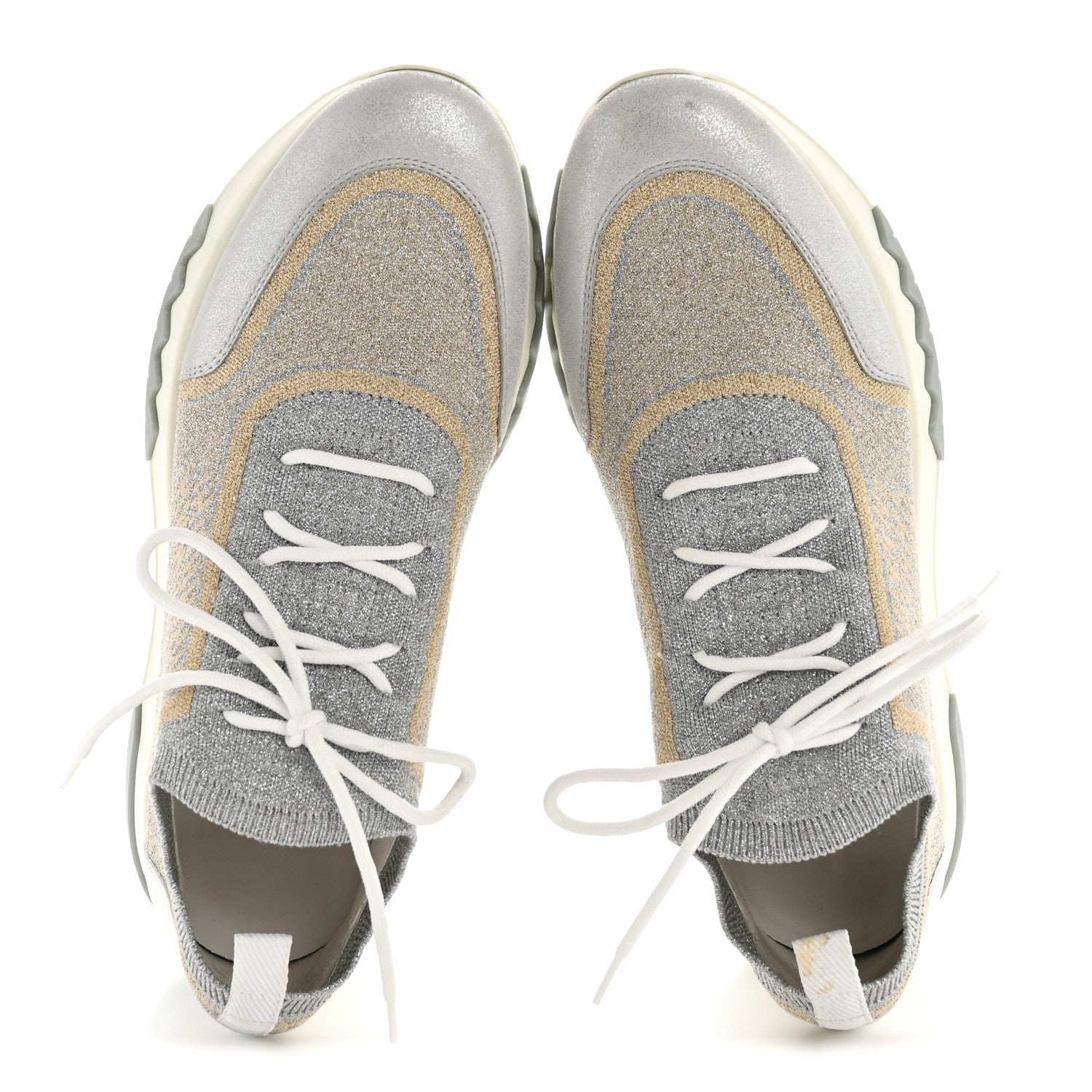 Hermes Metallic Knit Calfskin Suede Goatskin Bi-Color Womens Addict Sneakers 40 Multicolor Gris Argent 2 of 13